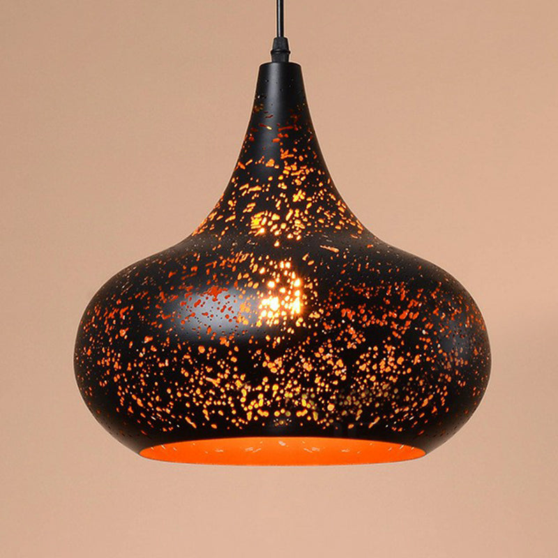 Nora - Retro Hollow-Out Metal Pendant Lighting 1-Light Black Finish Suspension Light For Restaurant