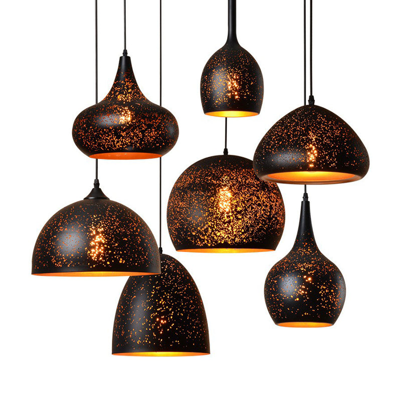 Nora - Retro Hollow-Out Metal Pendant Lighting 1-Light Black Finish Suspension Light For Restaurant