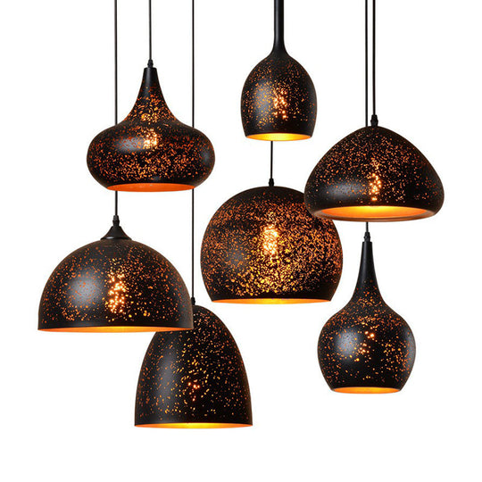 Nora - Retro Hollow-Out Metal Pendant Lighting 1-Light Black Finish Suspension Light For Restaurant