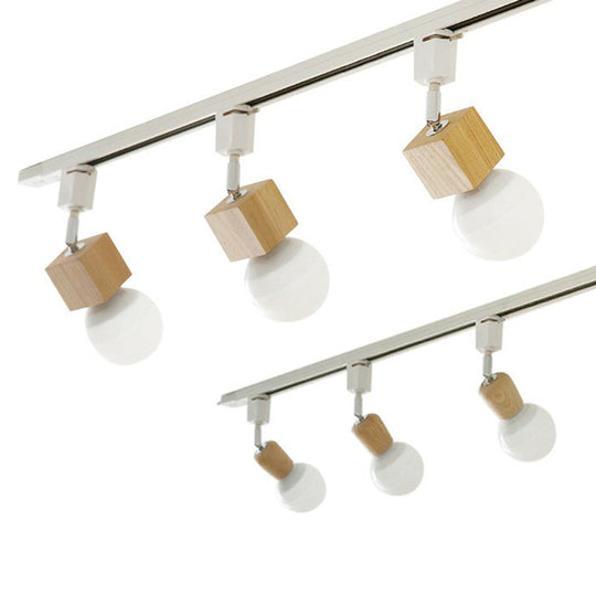 Simplicity Wooden 4 - Light Exposed Bulb Track Ceiling Light In White - Ideal For Dining Room