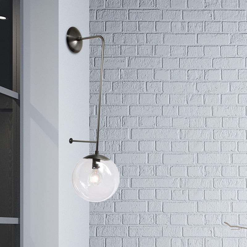 Retro Globe Wall Lamp - 1-Light Clear/White Glass Shade Brass/Black Living Room Sconce Light