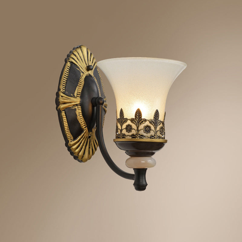 Rustic Flared Bedroom Sconce Wall Lamp With Frosted White Glass 1 /