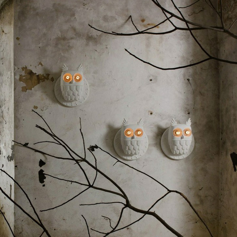 Owl Shape Resin Wall Lamp: Cartoon 2-Light Mount Fixture White Aisle Lighting