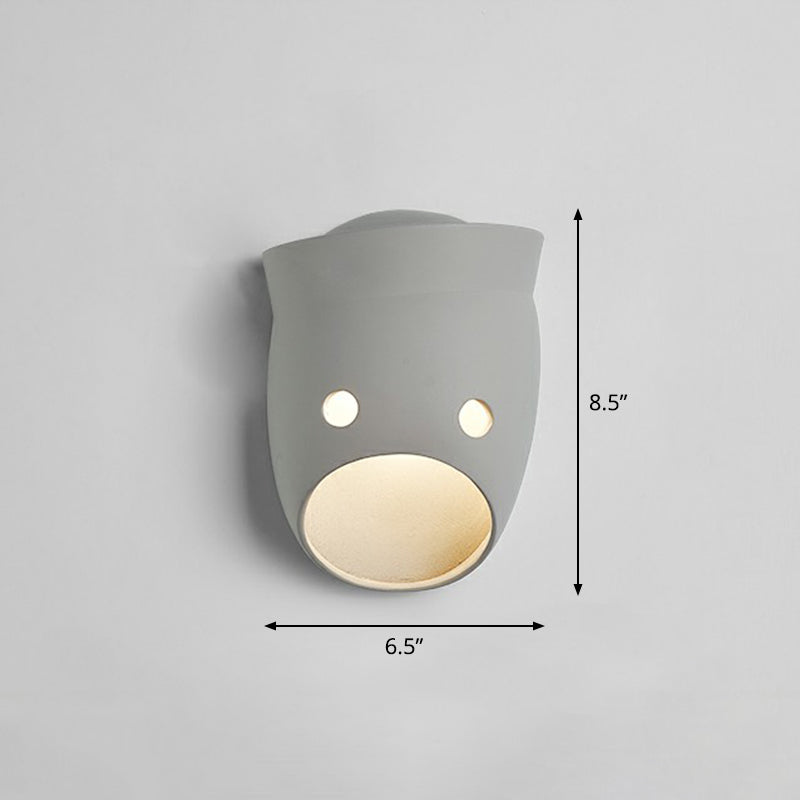 Funny Face Wall Sconce Led Light For Bedroom In Grey Resin / Round