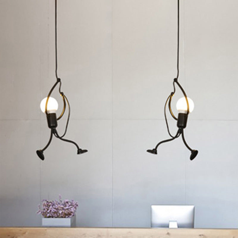 Modern Black Stickman Pendant Light Kit - Small Artistic Hanging Lamp With 1-Light Metal Ceiling
