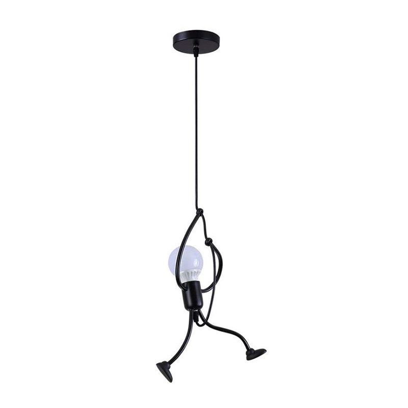 Modern Black Stickman Pendant Light Kit - Small Artistic Hanging Lamp With 1-Light Metal Ceiling