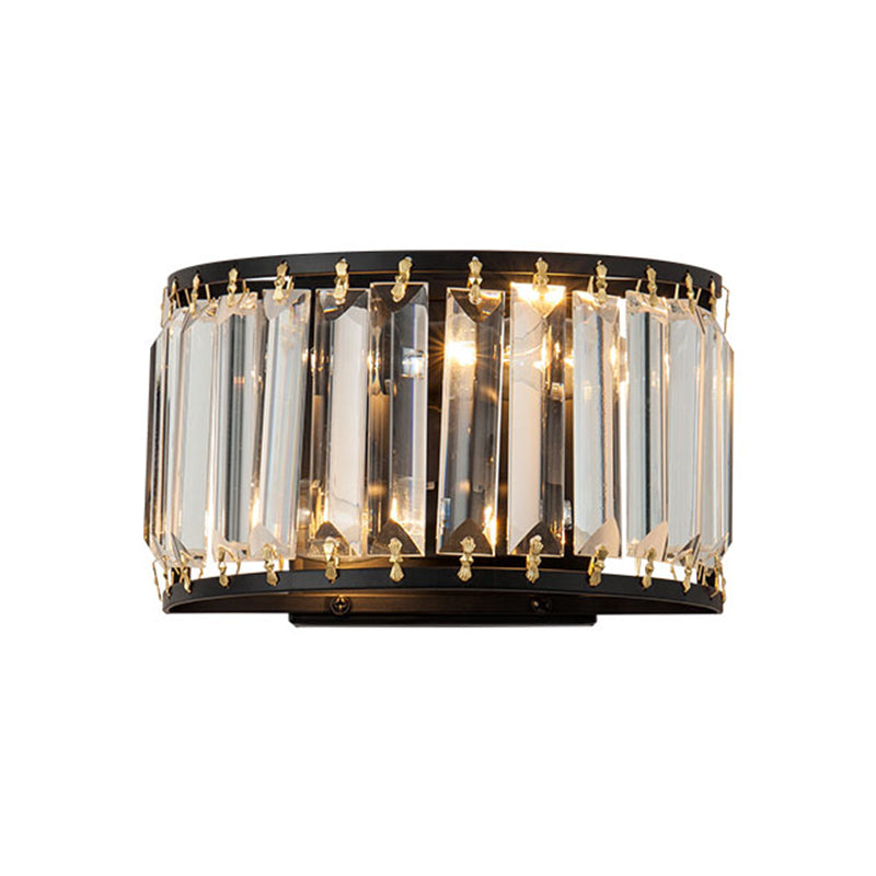 Prismatic Crystal Wall Sconce - 2-Bulb Minimalist Half-Round Design For Living Room