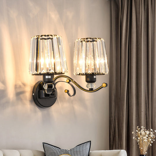 Modern Black Wall Sconce Light With Crystal Shade - Stylish Living Room Lamp
