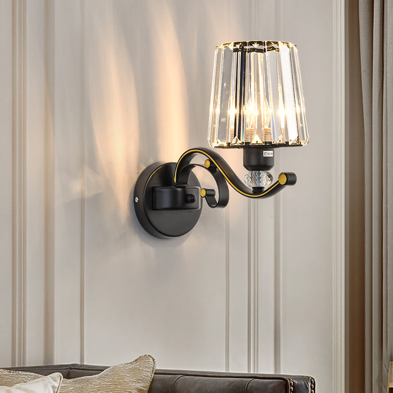 Modern Black Wall Sconce Light With Crystal Shade - Stylish Living Room Lamp