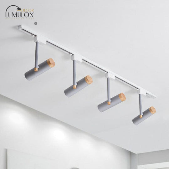 Nordic Tubular Metallic Spotlight With Wood Cap Ceiling Lamp