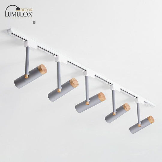 Nordic Tubular Metallic Spotlight With Wood Cap 5 / Grey Ceiling Lamp