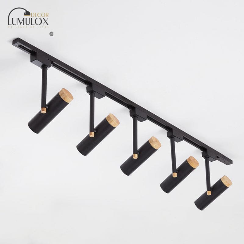 Nordic Tubular Metallic Spotlight With Wood Cap 5 / Black Ceiling Lamp