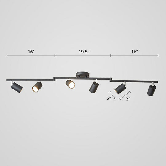 Nordic Style Tubular Metal Flush Mount 6 - Light Ceiling Spotlight For Living Room Black