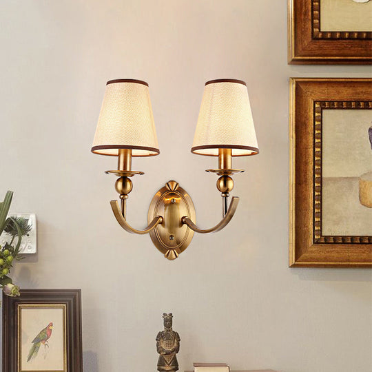 Vintage Conical Fabric Shade Wall Light Brass Sconce For Bedroom Lighting 2 /