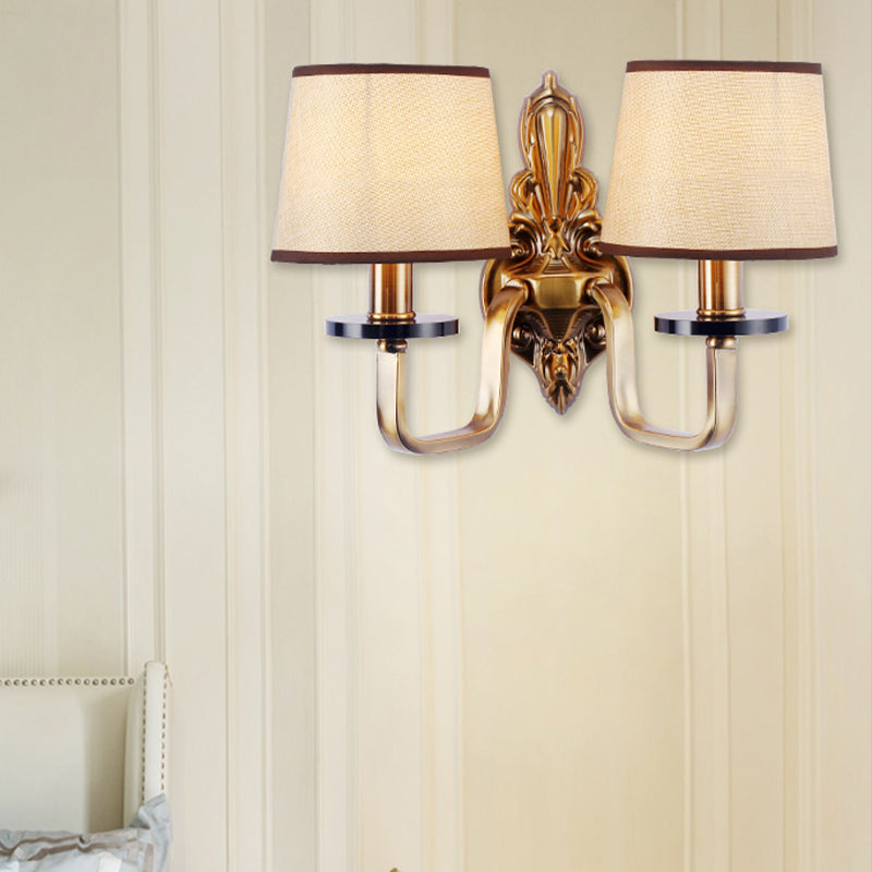 Vintage Fabric Shade Gold Wall Sconce Elegant 1/2-Light Barrel Mount Fixture Ideal For Living Room 2