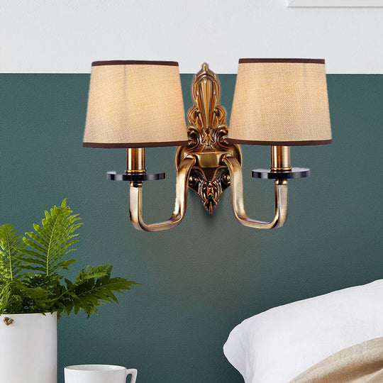Vintage Fabric Shade Gold Wall Sconce Elegant 1/2-Light Barrel Mount Fixture Ideal For Living Room