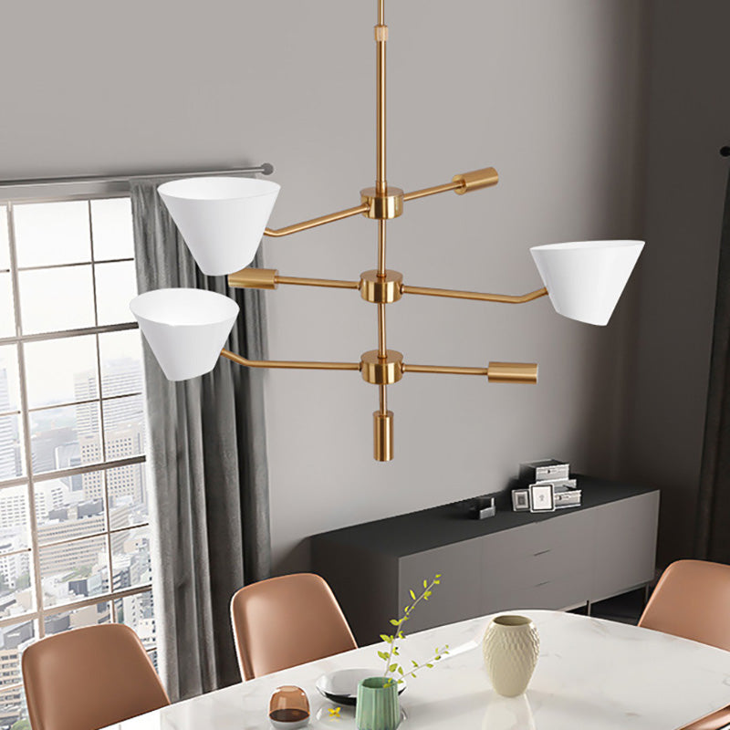 Modern Gold Metal Chandelier With 3 Lights & Clear Glass Cone Shades
