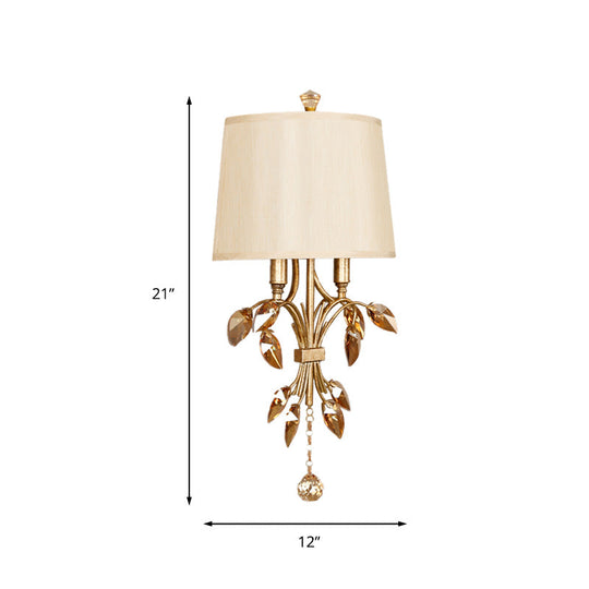 Vintage Metal Brass Sconce Lamp With Trapezoid Fabric Shade - Wall Mounted Lighting For Bedroom