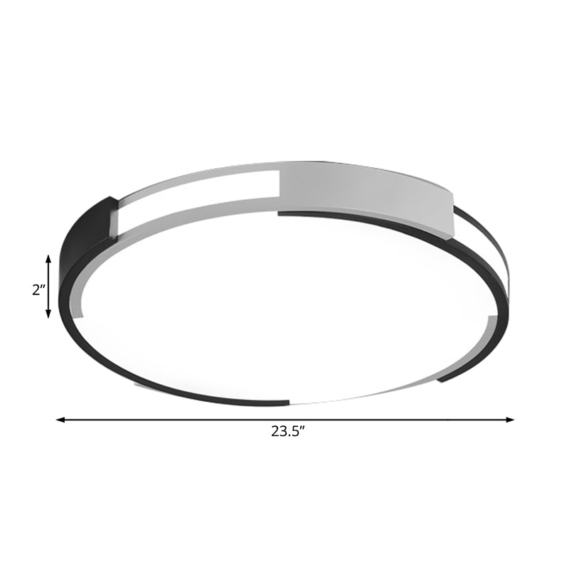 Modern Black And White Drum Flush Mount Ceiling Light Fixture - 18’/23.5’ Wide Metal Led