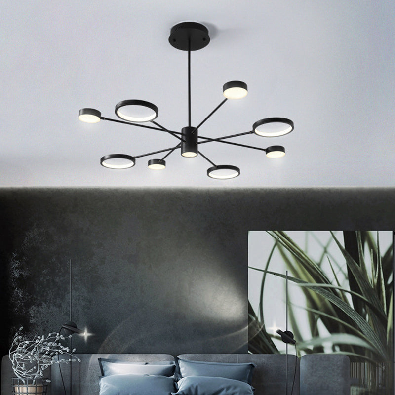 Modern Acrylic Sputnik Chandelier Pendant Light: Black Led Hanging Lamp Fixture With 6/8/10 Lights