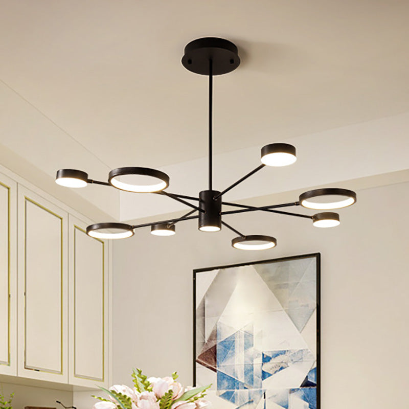 Modern Acrylic Sputnik Chandelier Pendant Light: Black Led Hanging Lamp Fixture With 6/8/10 Lights
