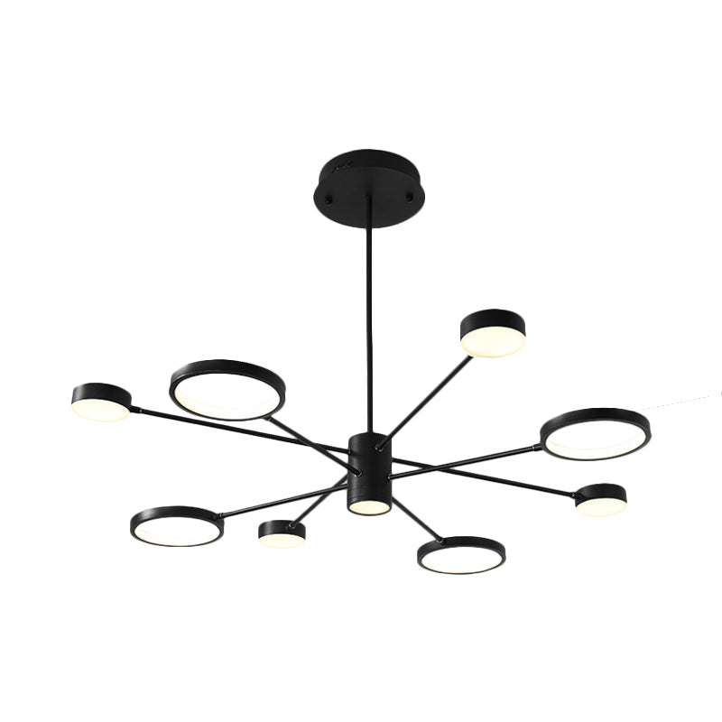 Modern Acrylic Led Sputnik Chandelier With 6/8/10 Lights In Black White/Warm Light
