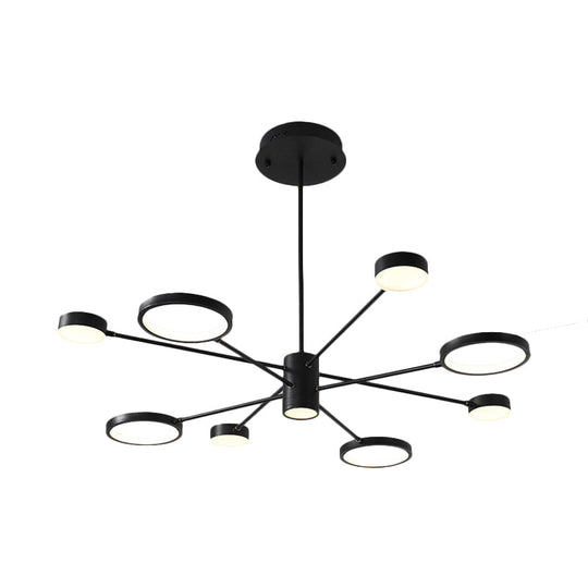 Modern Acrylic Led Sputnik Chandelier With 6/8/10 Lights In Black White/Warm Light