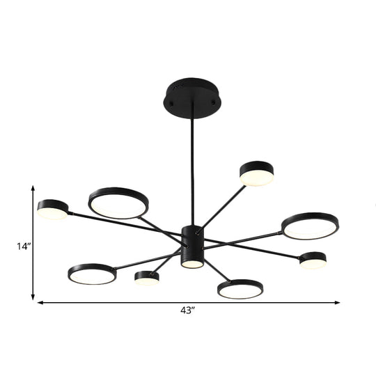 Modern Acrylic Sputnik Chandelier Pendant Light: Black Led Hanging Lamp Fixture With 6/8/10 Lights