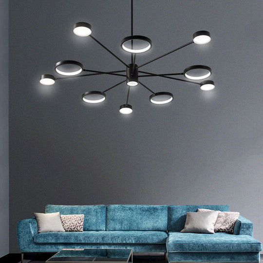 Modern Acrylic Sputnik Chandelier Pendant Light: Black Led Hanging Lamp Fixture With 6/8/10 Lights