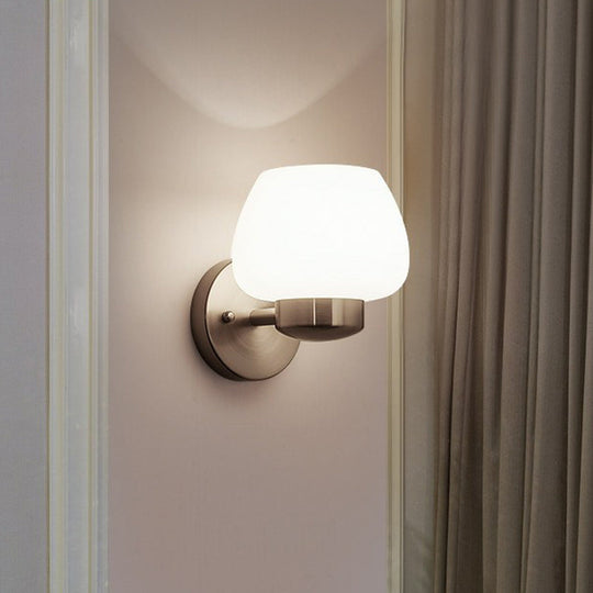 Minimalist Matte White Glass Bud Wall Light With Nickel Sconce For Modern Bedrooms