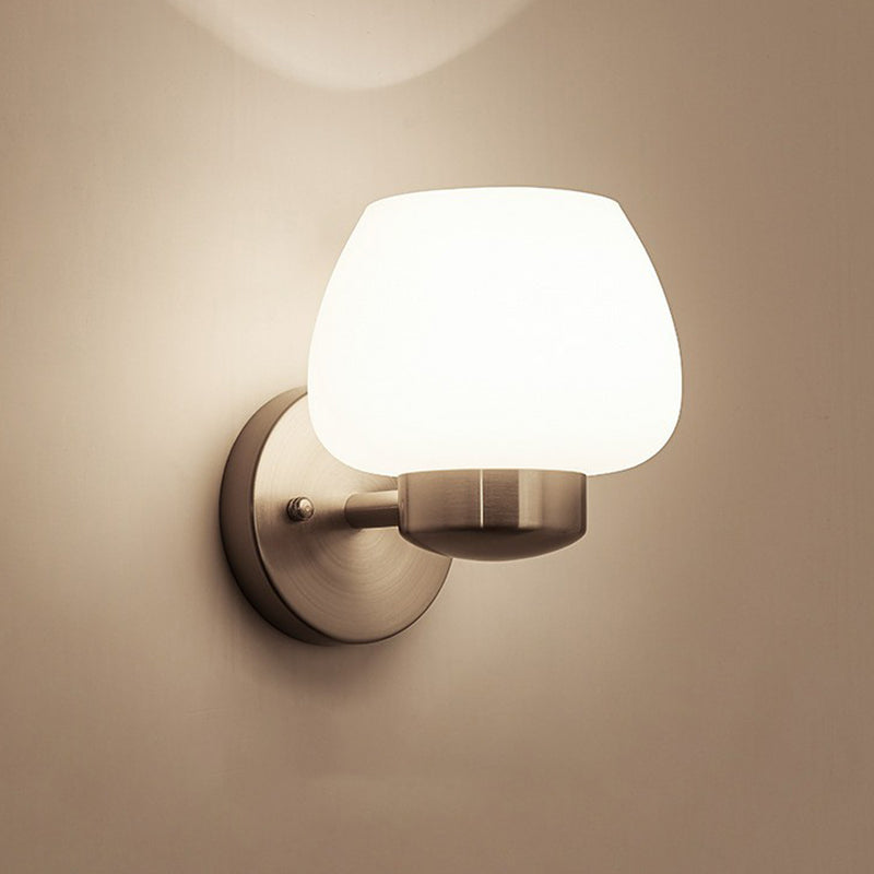 Minimalist Matte White Glass Bud Wall Light With Nickel Sconce For Modern Bedrooms