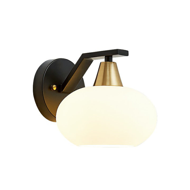Minimalist White Glass Ellipse Wall Light Fixture - Single Black Sconce For Bedroom