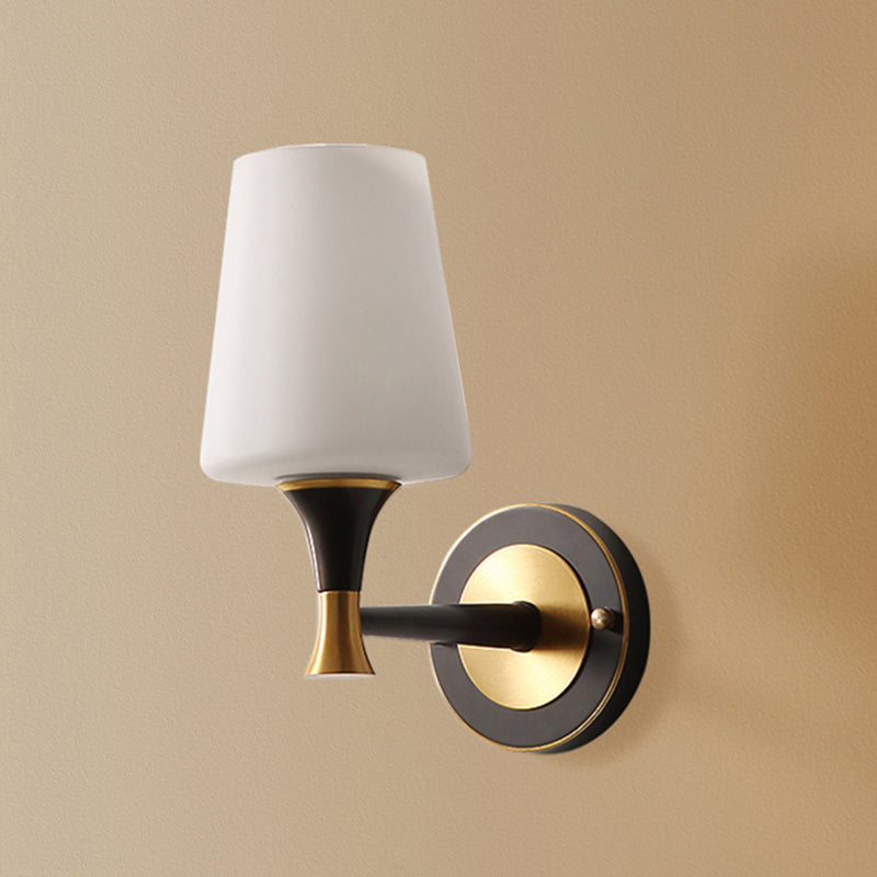 Minimalist Conical Glass Wall Sconce With 1 Bulb Black & Brass