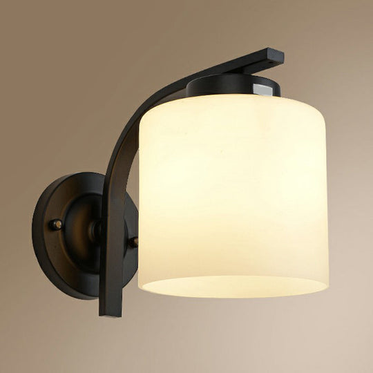 Sleek White Glass Wall Sconce With Black Accents For Living Room