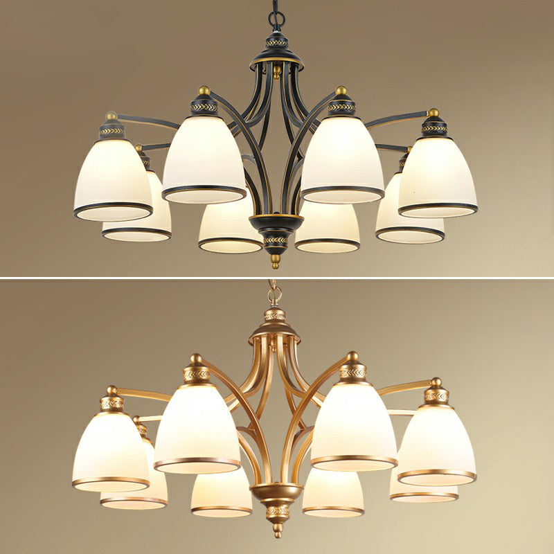 Traditional Dining Room Chandelier - Suspension Pendant Light With White Bell Glass Shade