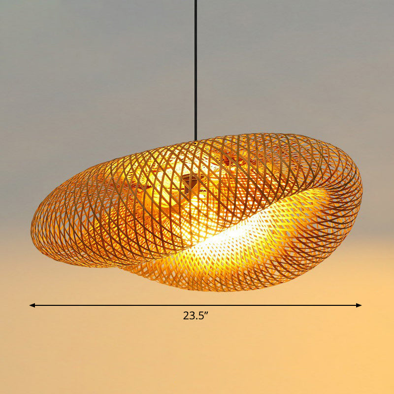 Modern Bamboo Hand-Worked Hanging Ceiling Light - Beige Pendant Lamp With 1 Bulb