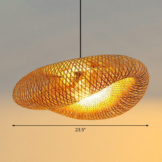 Modern Bamboo Hand-Worked Hanging Ceiling Light - Beige Pendant Lamp With 1 Bulb