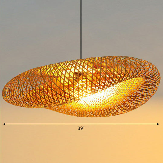 Modern Bamboo Hand-Worked Hanging Ceiling Light - Beige Pendant Lamp With 1 Bulb