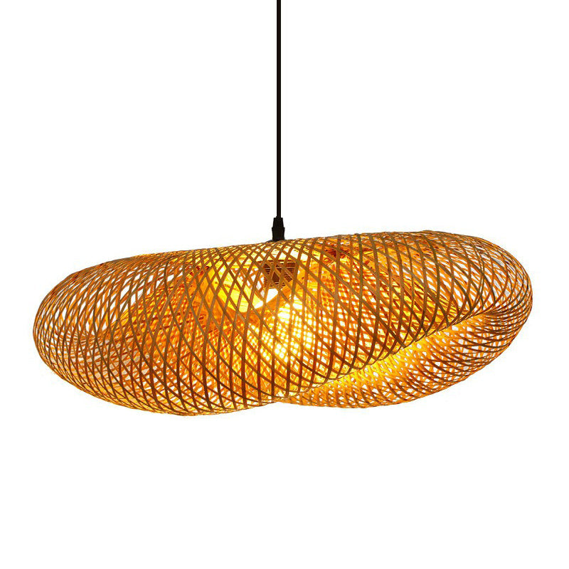 Modern Bamboo Hand-Worked Hanging Ceiling Light - Beige Pendant Lamp With 1 Bulb