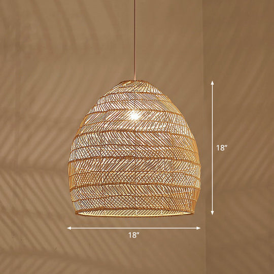 Minimalist Single-Bulb Hanging Lamp With Rattan Shade | Restaurant Ceiling Light Wood / 18