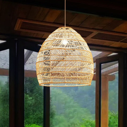 Minimalist Single-Bulb Hanging Lamp With Rattan Shade | Restaurant Ceiling Light
