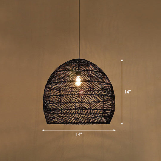 Minimalist Single-Bulb Hanging Lamp With Rattan Shade | Restaurant Ceiling Light Black / 14