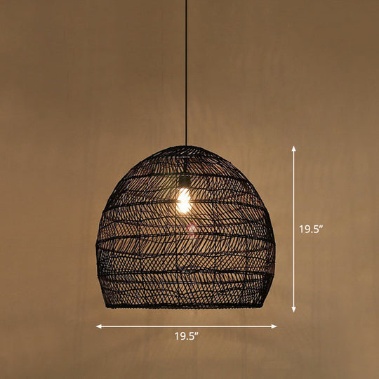Minimalist Single-Bulb Hanging Lamp With Rattan Shade | Restaurant Ceiling Light Black / 19.5