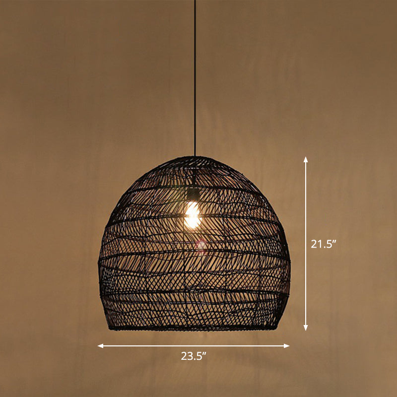 Minimalist Single-Bulb Hanging Lamp With Rattan Shade | Restaurant Ceiling Light Black / 23.5
