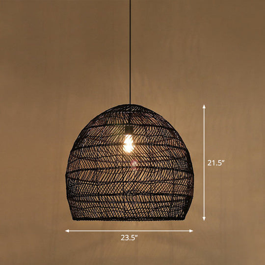 Minimalist Single-Bulb Hanging Lamp With Rattan Shade | Restaurant Ceiling Light Black / 23.5