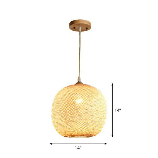 Asia 1-Light Beige Bamboo Pendant Light Fixture For Restaurants / Large Oval