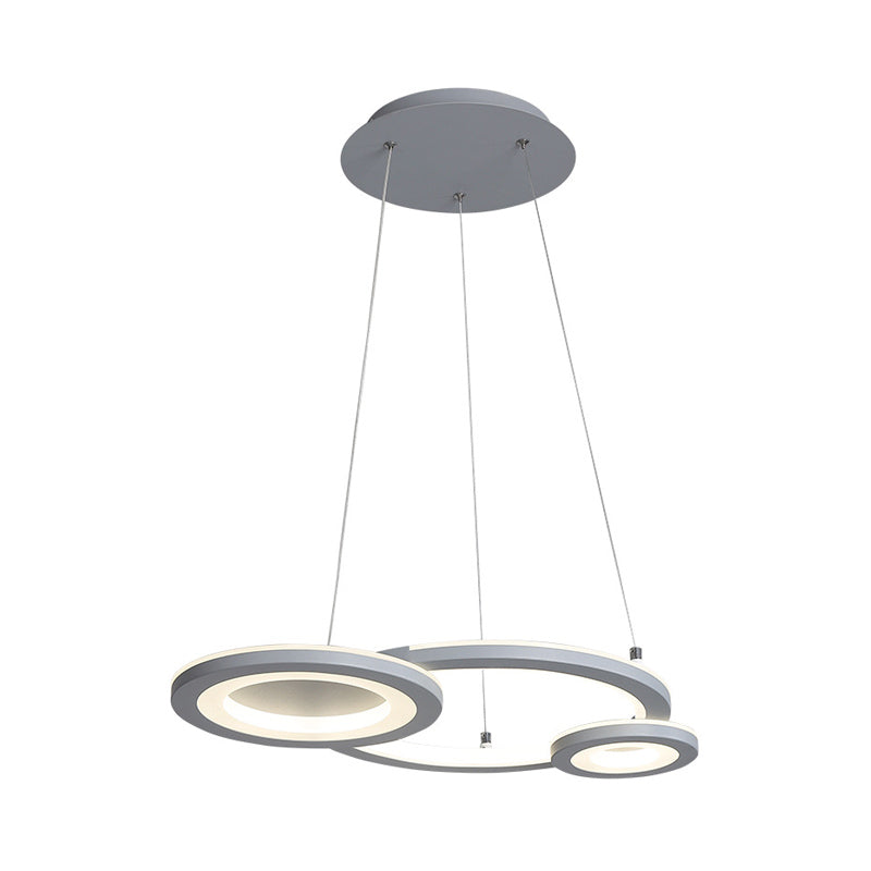 Modern Acrylic Round Chandelier Pendant Light With Led White/Grey Finish For Dining Room In