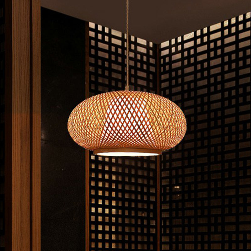 Chinese Bamboo Lantern Pendant Light - Tea Room Fixture With 1 Bulb