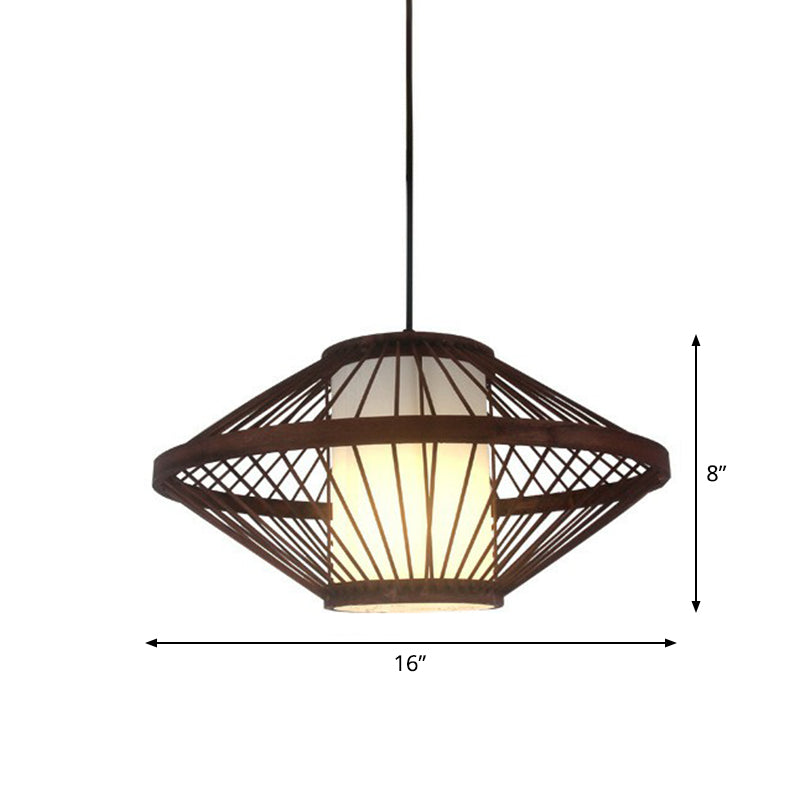 Contemporary Bamboo Cage Hanging Lamp With Coffee Finish And Single Bulb Suspension / Round