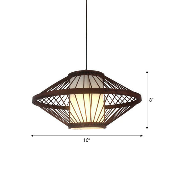 Contemporary Bamboo Cage Hanging Lamp With Coffee Finish And Single Bulb Suspension / Round